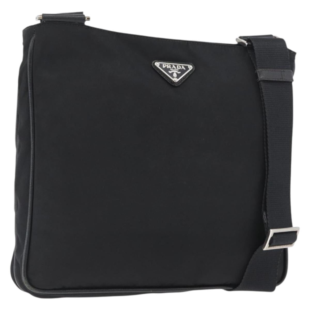 PRADA Shoulder Bag Nylon Black Silver Auth ka3438A