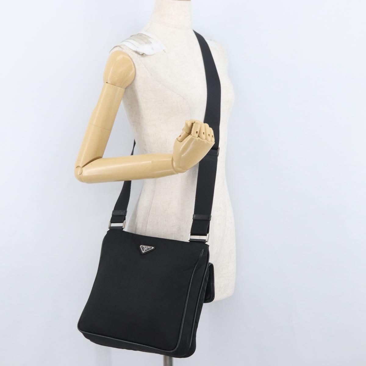 PRADA Shoulder Bag Nylon Black Silver Auth ka3438A