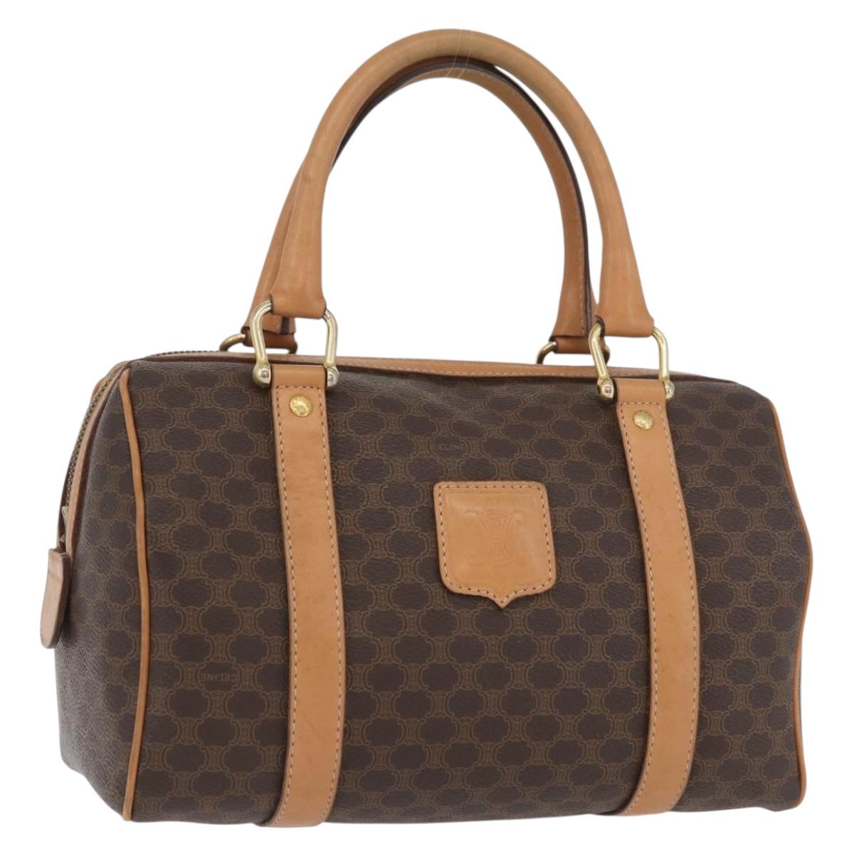 CELINE Macadam Canvas Hand Bag PVC Leather Brown Gold Auth ka3443