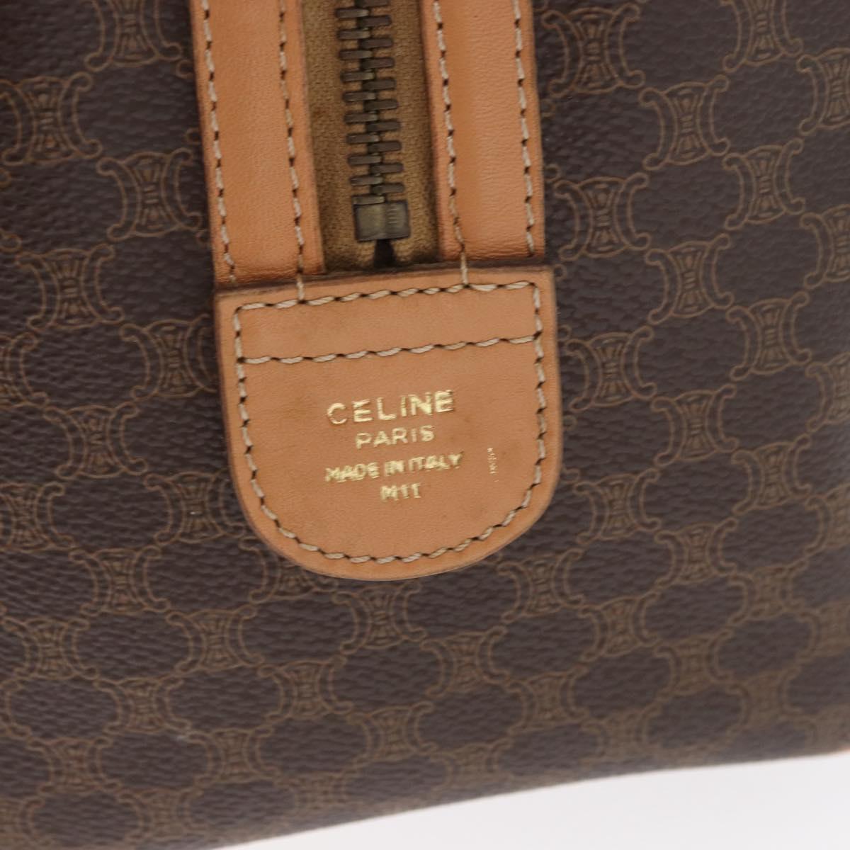 CELINE Macadam Canvas Hand Bag PVC Leather Brown Gold Auth ka3443