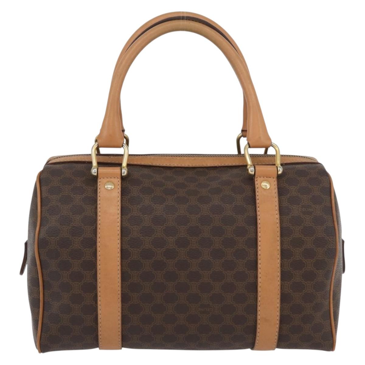 CELINE Macadam Canvas Hand Bag PVC Leather Brown Gold Auth ka3443