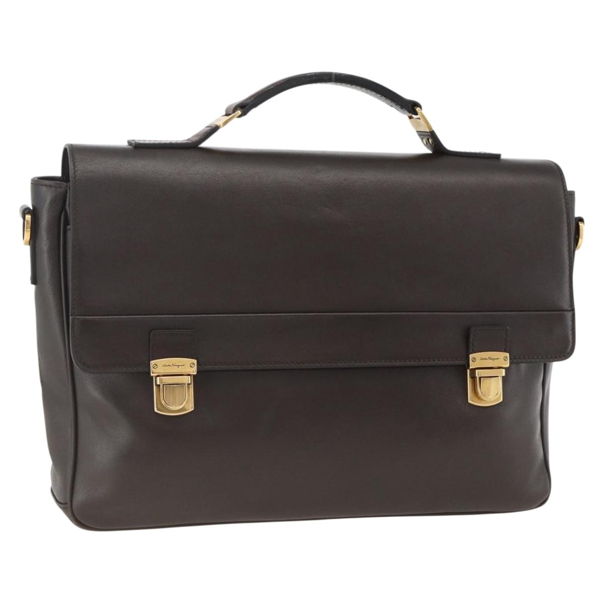 Salvatore Ferragamo Hand Bag Leather Brown Gold Auth ka3448