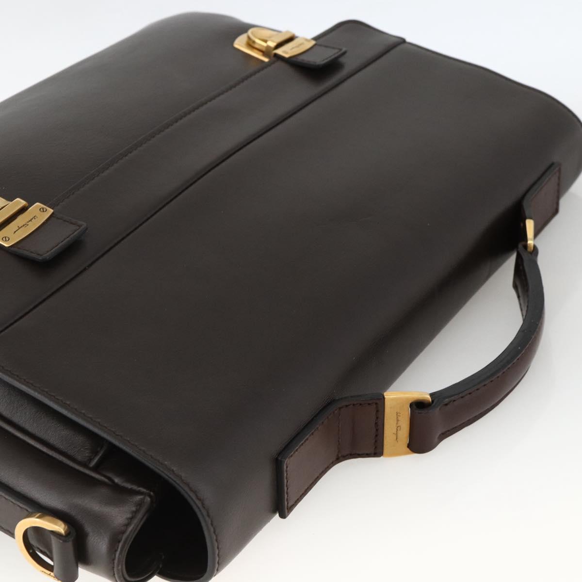 Salvatore Ferragamo Hand Bag Leather Brown Gold Auth ka3448