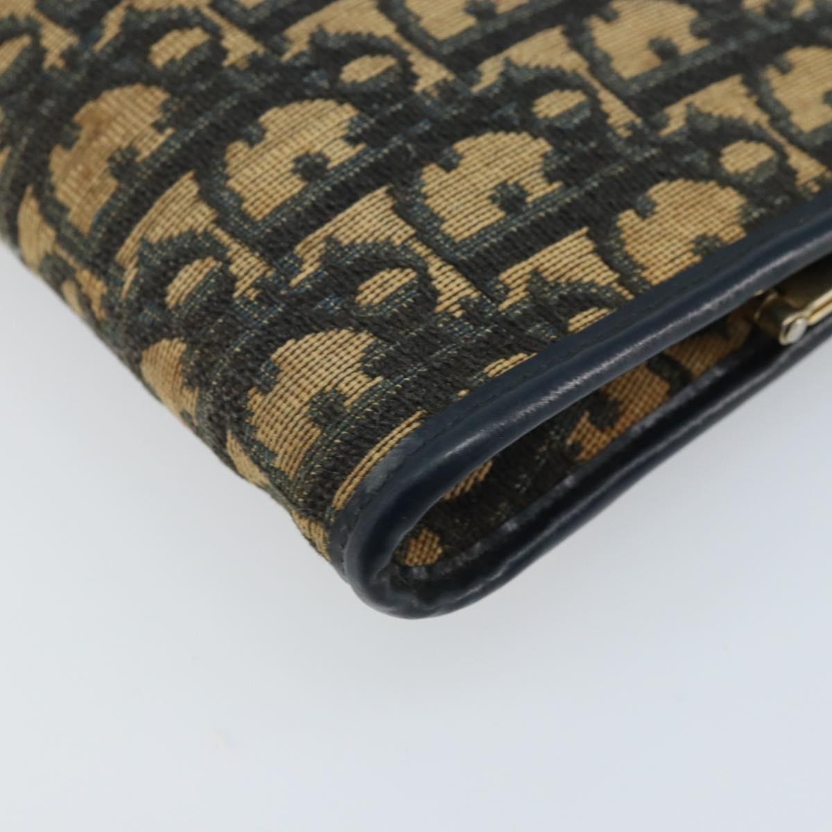 Christian Dior Trotter Canvas Clutch Bag Navy Gold Auth ka3453