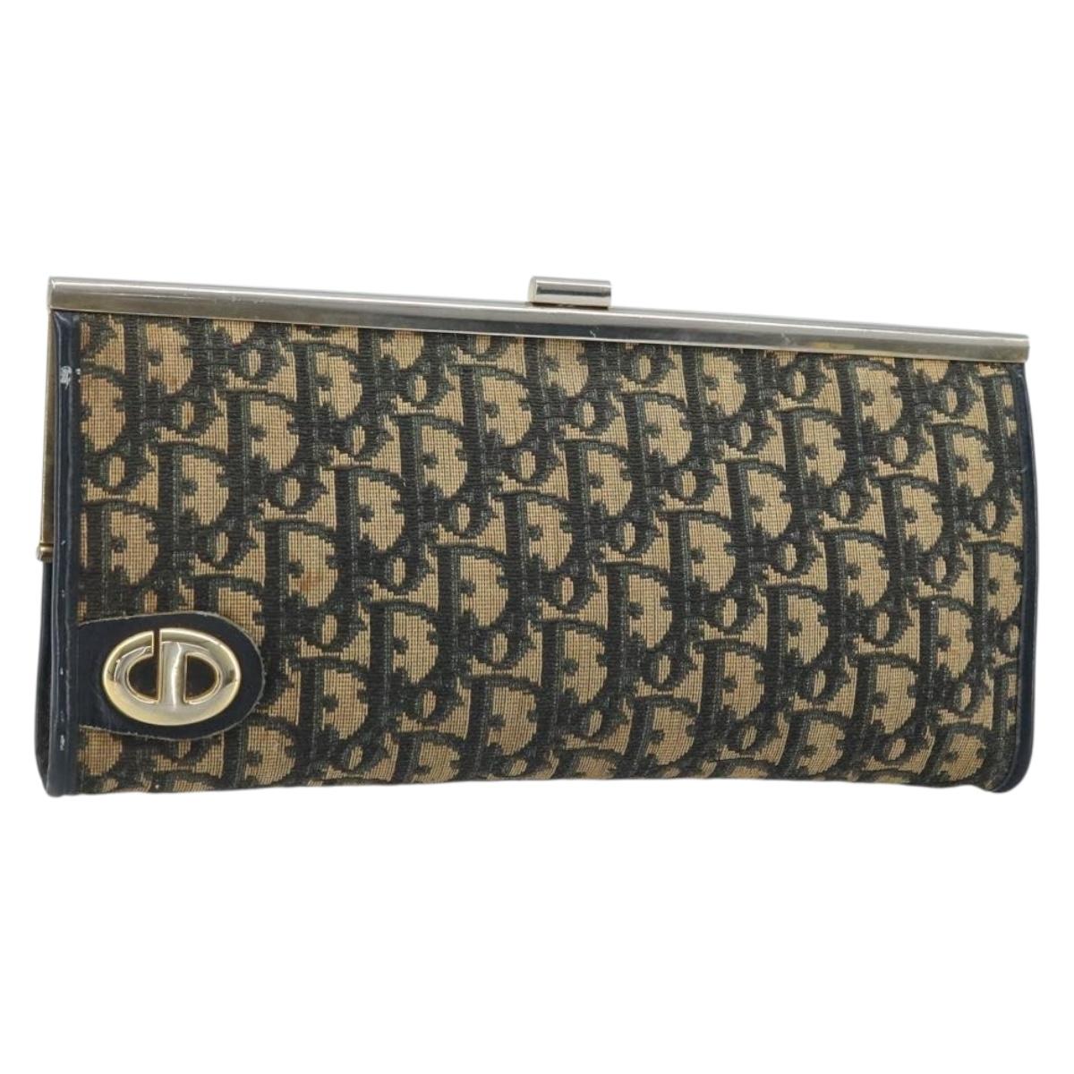 Christian Dior Trotter Canvas Clutch Bag Navy Gold Auth ka3453