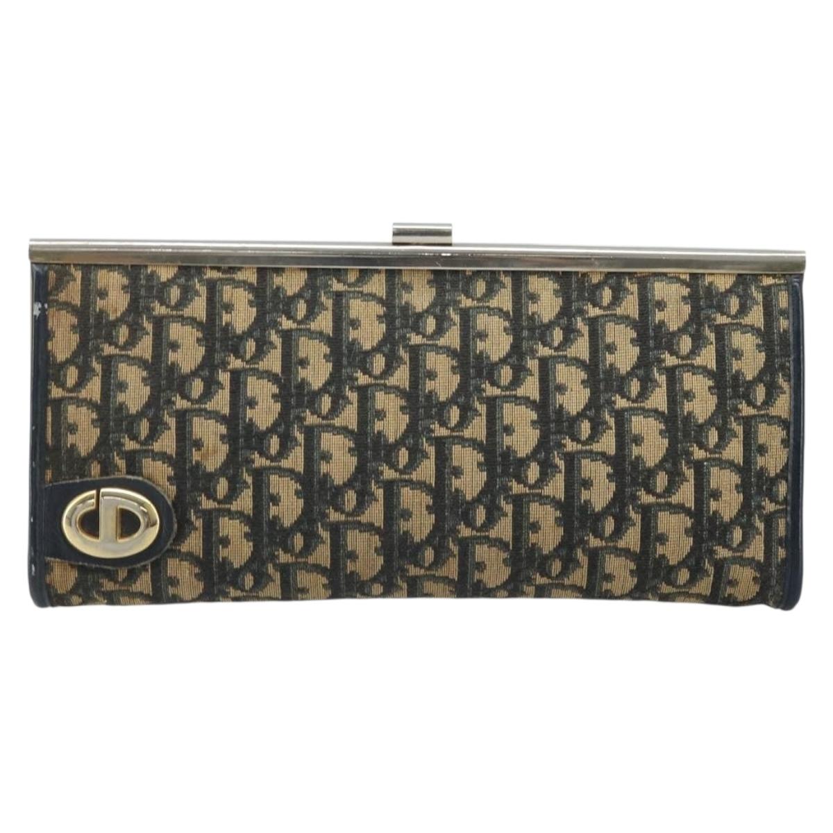 Christian Dior Trotter Canvas Clutch Bag Navy Gold Auth ka3453