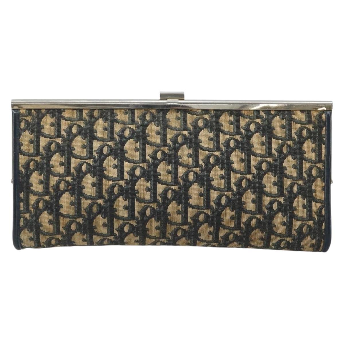 Christian Dior Trotter Canvas Clutch Bag Navy Gold Auth ka3453