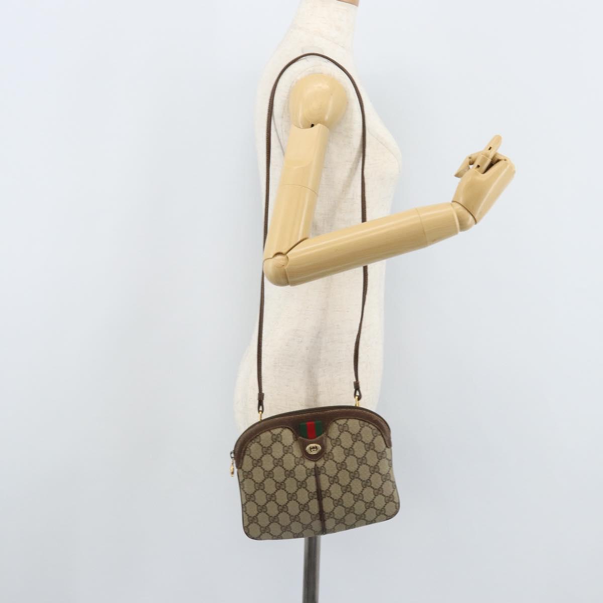 GUCCI GG Supreme Web Sherry Line Bag PVC Beige Gold 904 02 047 Auth ka3455
