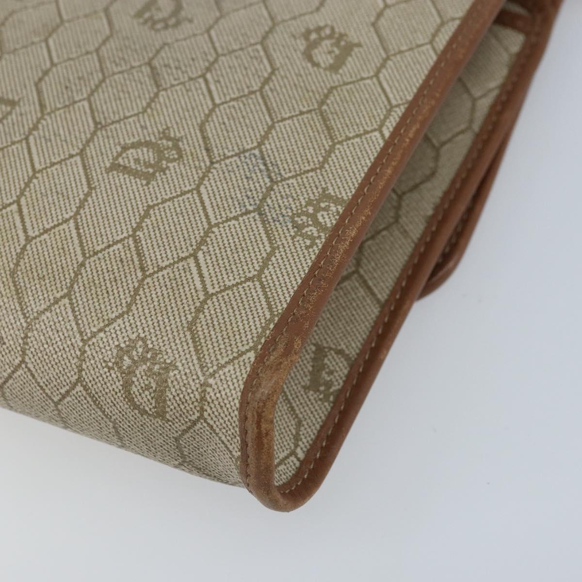 Christian Dior Honeycomb Canvas Chain Shoulder Bag PVC Beige Gold Auth ka3461