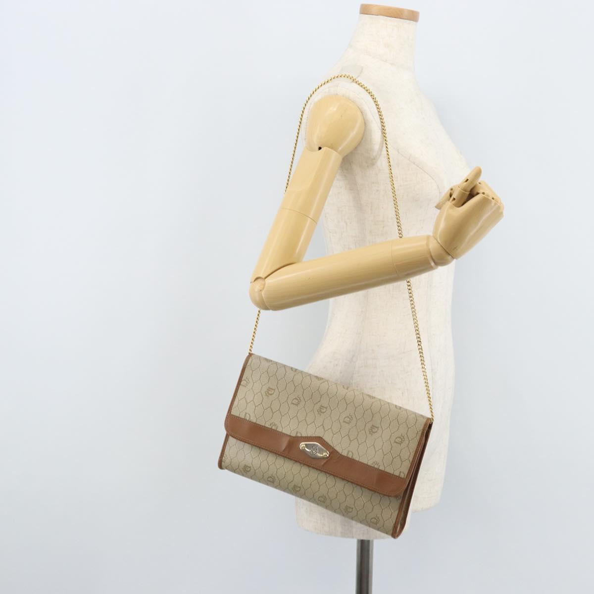 Christian Dior Honeycomb Canvas Chain Shoulder Bag PVC Beige Gold Auth ka3461