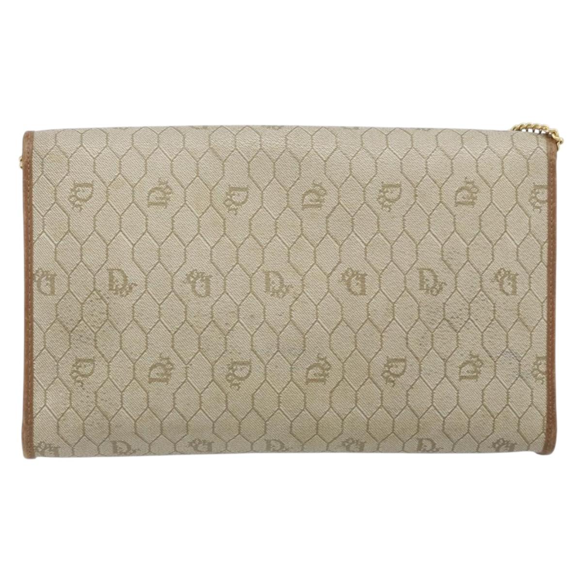Christian Dior Honeycomb Canvas Chain Shoulder Bag PVC Beige Gold Auth ka3461