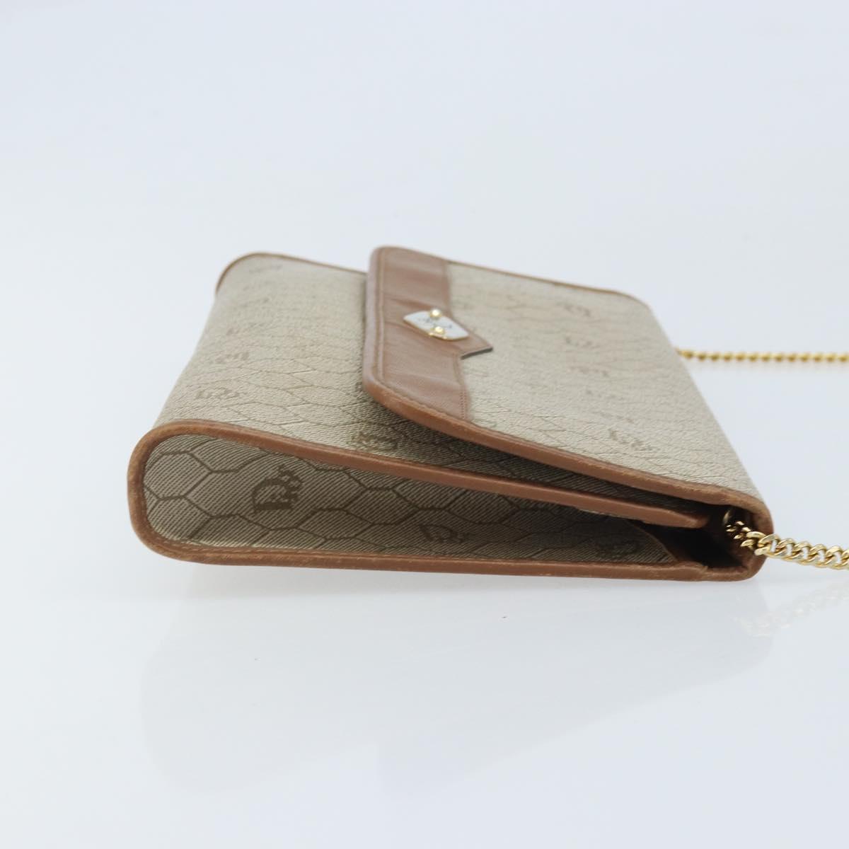 Christian Dior Honeycomb Canvas Chain Shoulder Bag PVC Beige Gold Auth ka3461