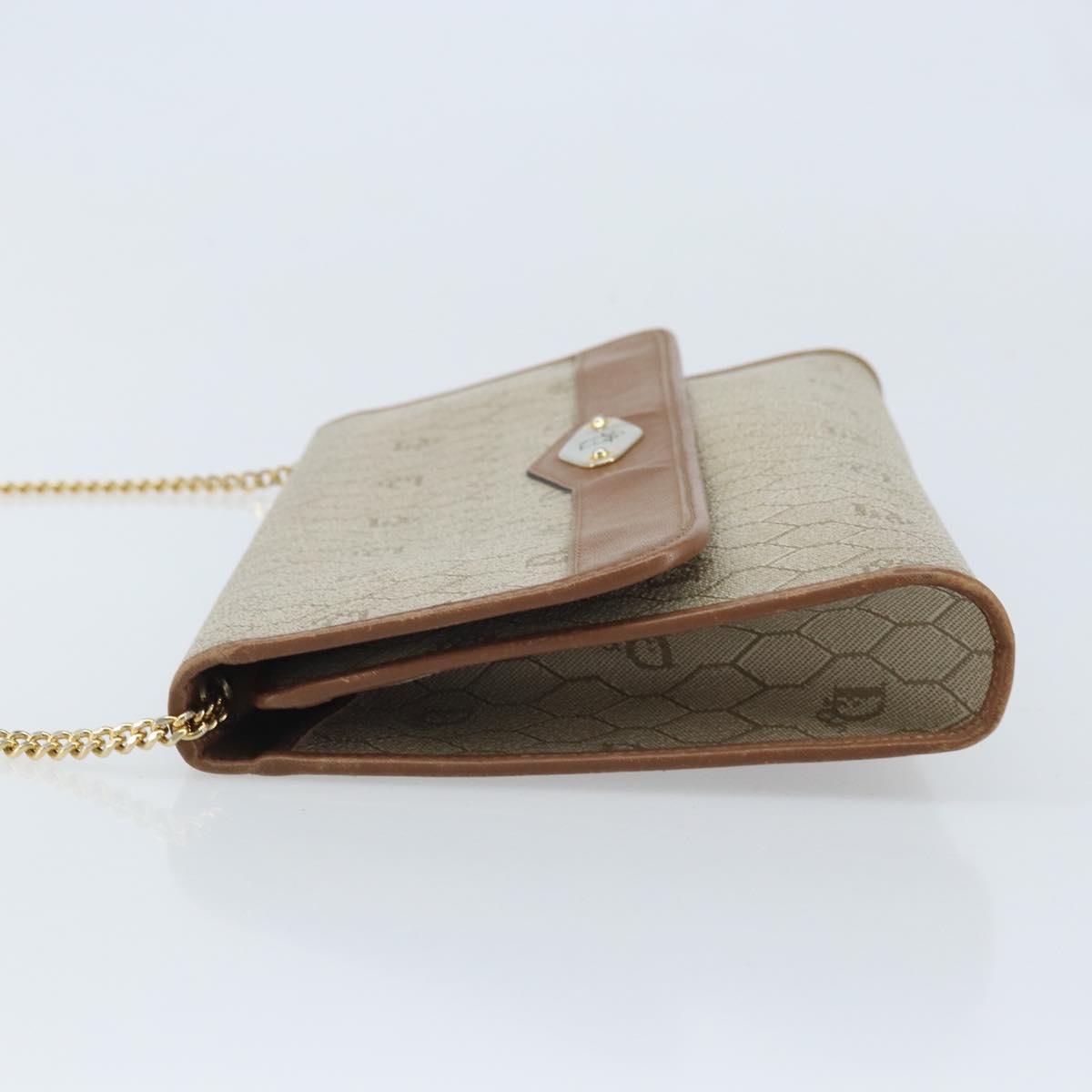 Christian Dior Honeycomb Canvas Chain Shoulder Bag PVC Beige Gold Auth ka3461