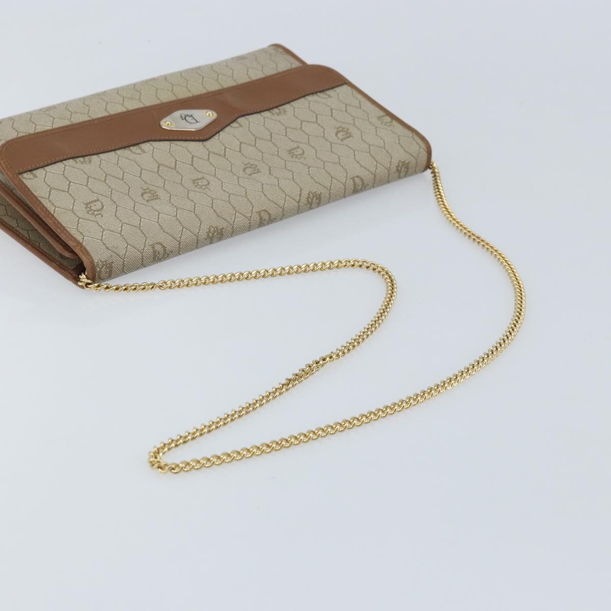 Christian Dior Honeycomb Canvas Chain Shoulder Bag PVC Beige Gold Auth ka3461