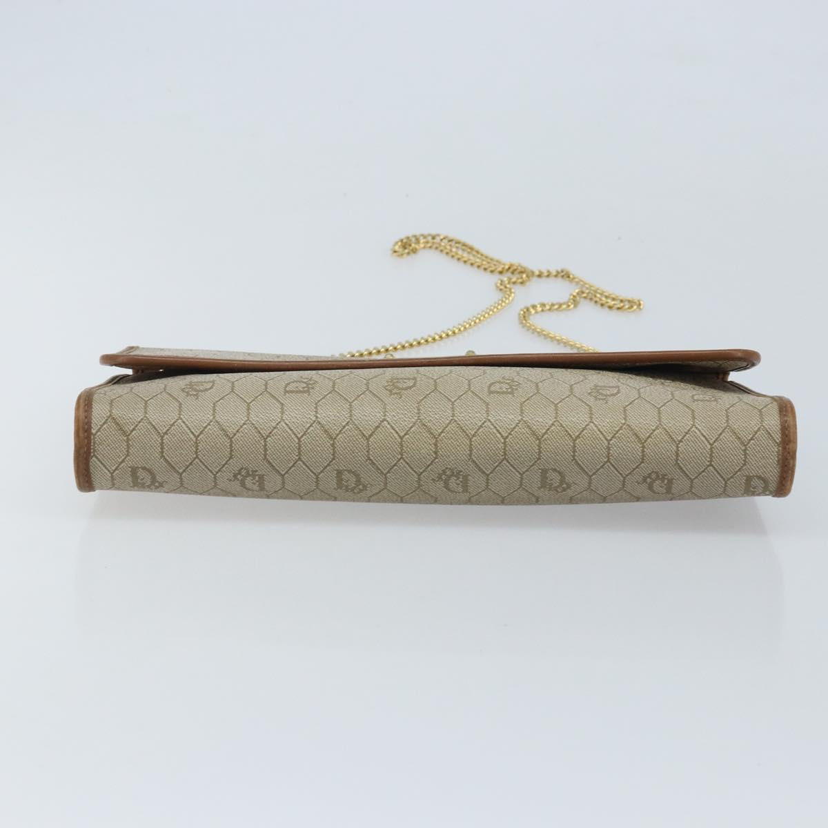 Christian Dior Honeycomb Canvas Chain Shoulder Bag PVC Beige Gold Auth ka3461