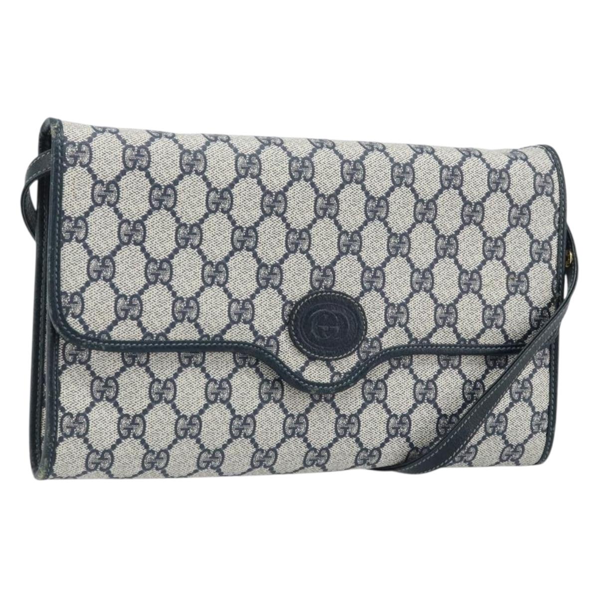 GUCCI GG Supreme Shoulder Bag PVC Navy Gold Auth ka3462