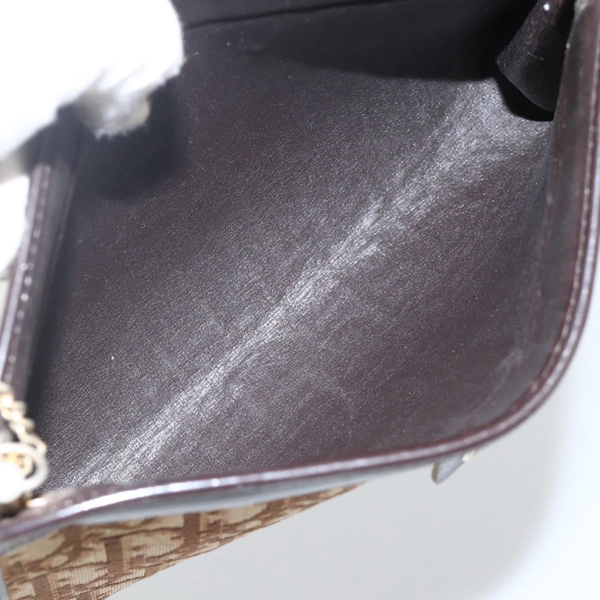 Christian Dior Trotter Canvas Chain Shoulder Bag Brown Gold Auth ka3467