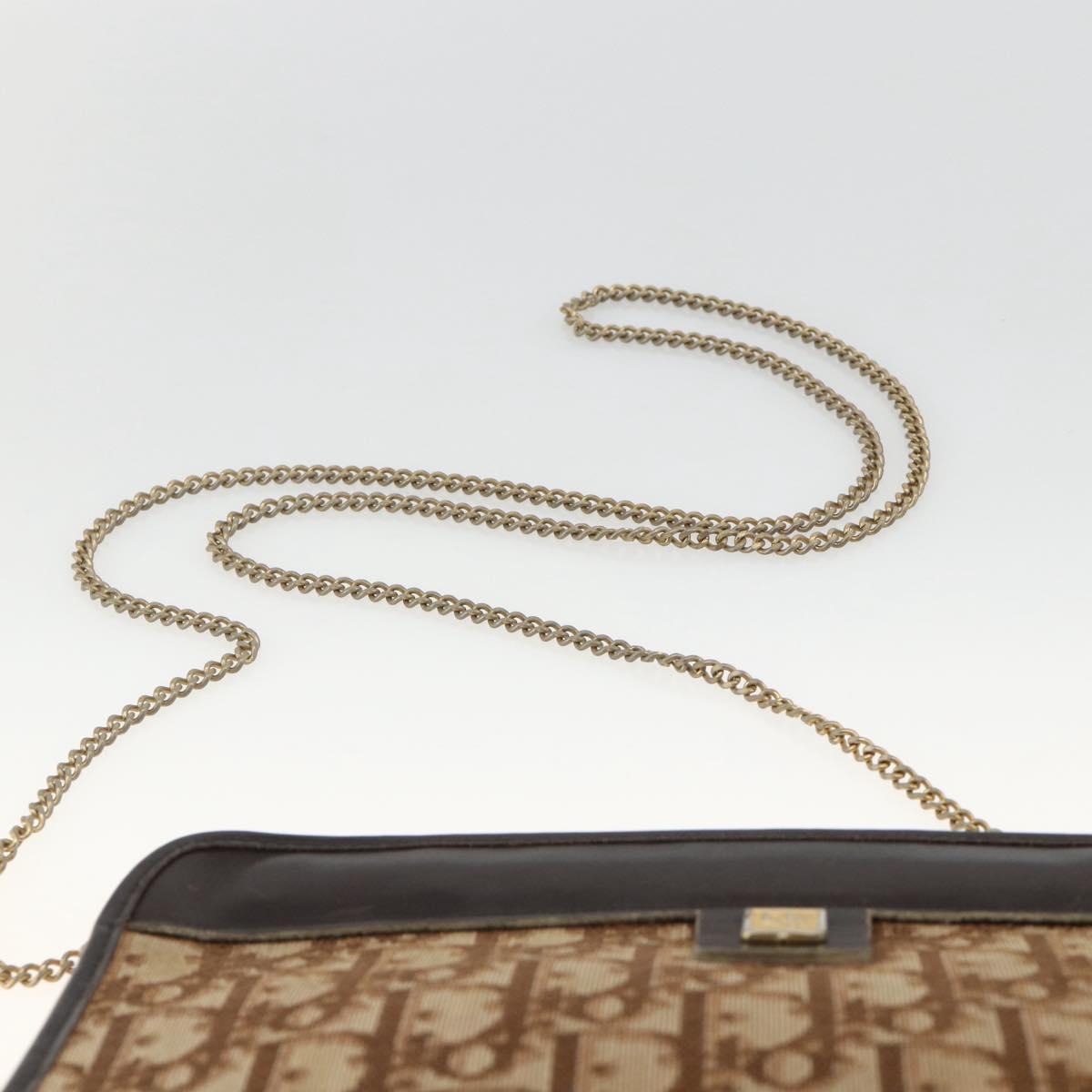 Christian Dior Trotter Canvas Chain Shoulder Bag Brown Gold Auth ka3467