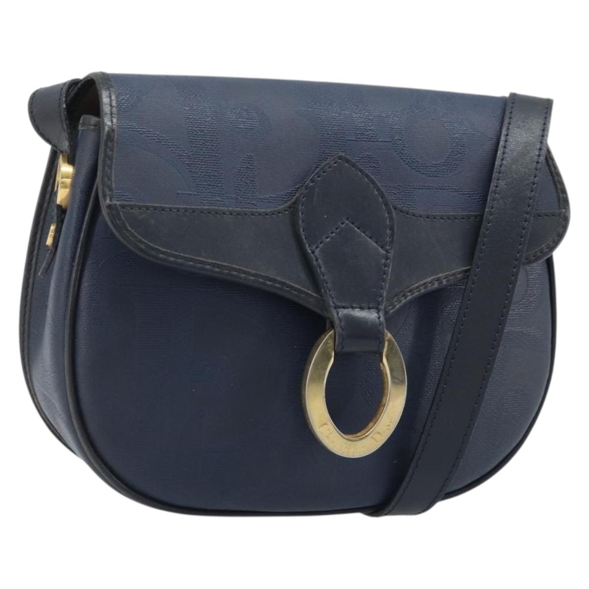 Christian Dior Trotter Canvas Shoulder Bag PVC Navy Gold Auth ka3468A