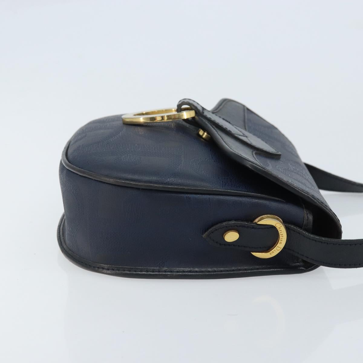 Christian Dior Trotter Canvas Shoulder Bag PVC Navy Gold Auth ka3468A