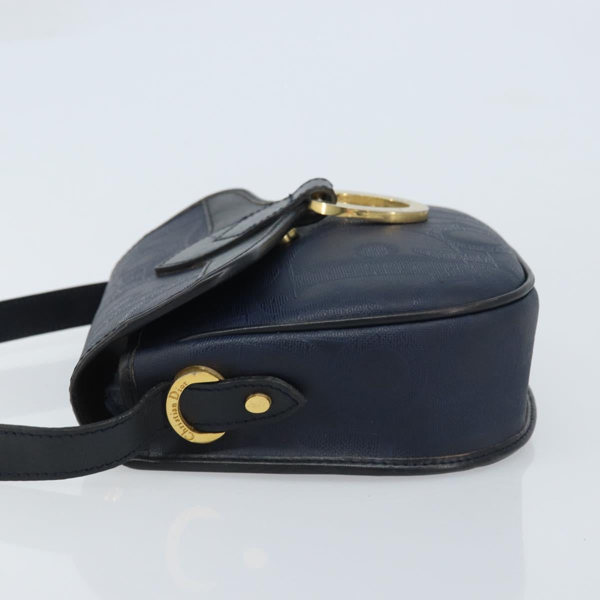Christian Dior Trotter Canvas Shoulder Bag PVC Navy Gold Auth ka3468A