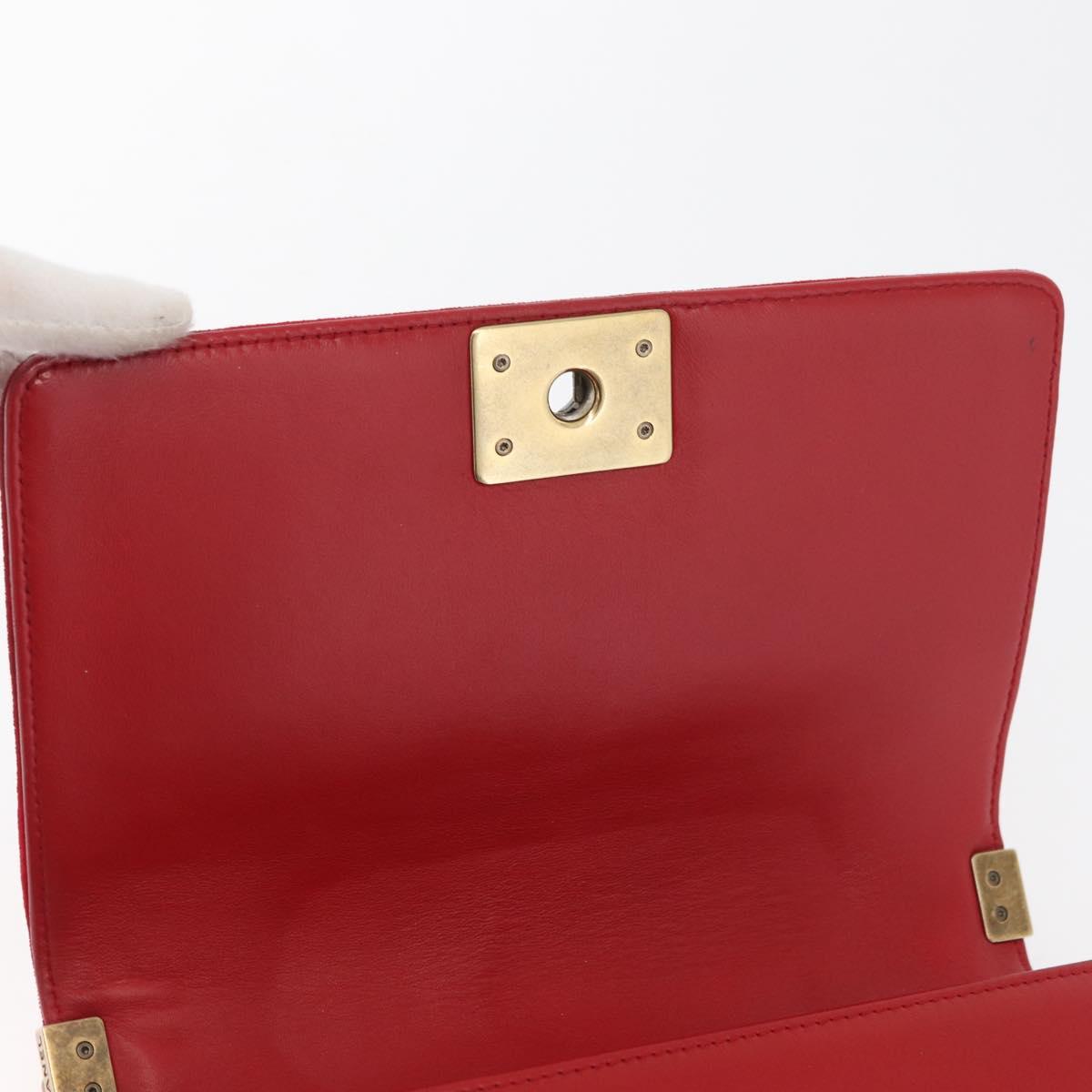 CHANEL Chain Matelasse Boy Chanel Shoulder Bag Canvas Red Gold CC Auth ka3474SAM
