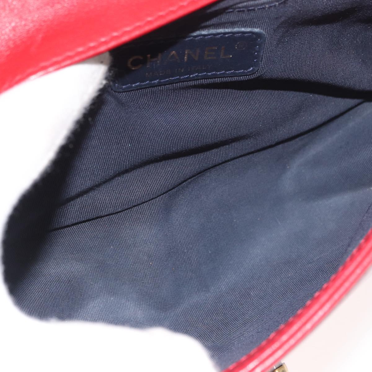 CHANEL Chain Matelasse Boy Chanel Shoulder Bag Canvas Red Gold CC Auth ka3474SAM