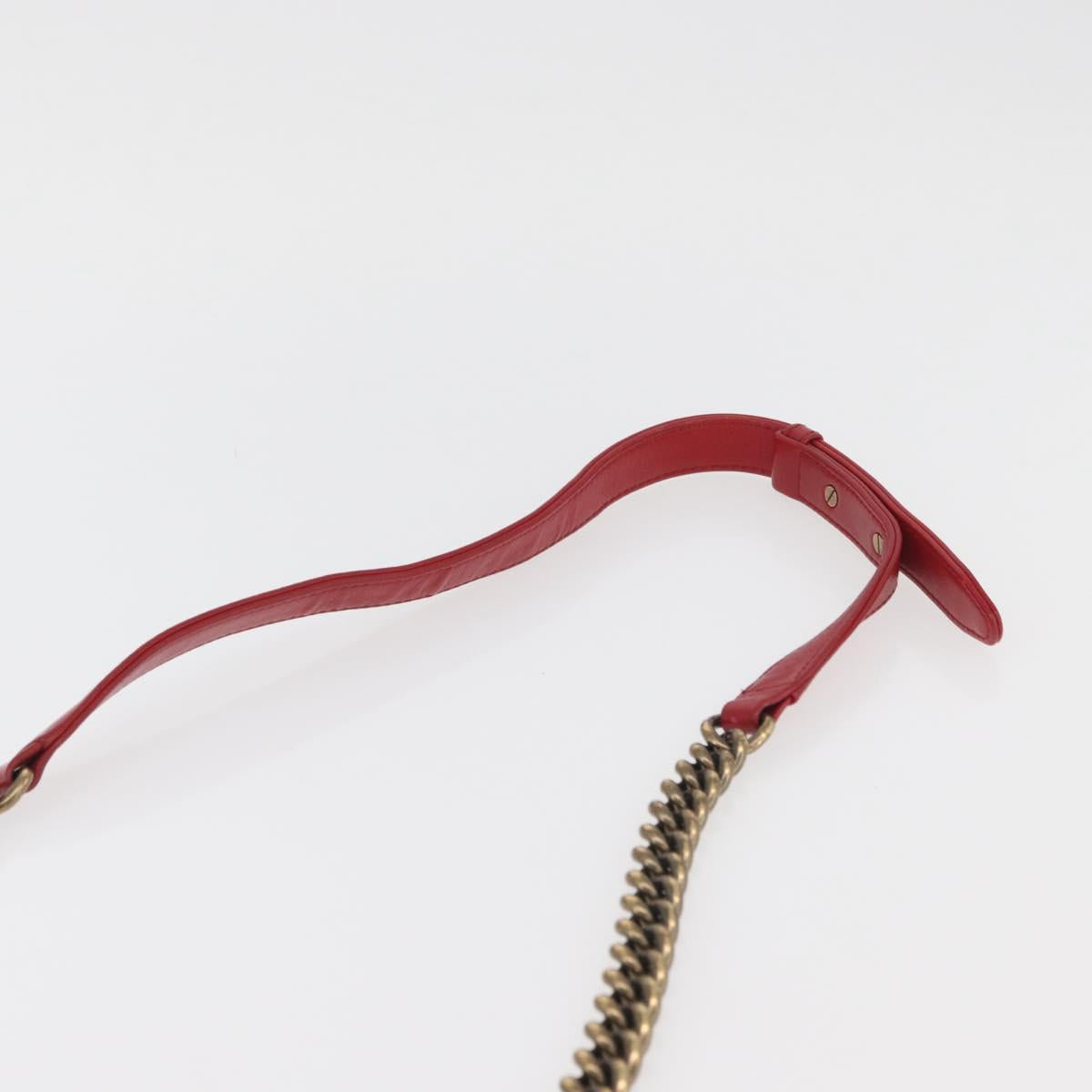 CHANEL Chain Matelasse Boy Chanel Shoulder Bag Canvas Red Gold CC Auth ka3474SAM