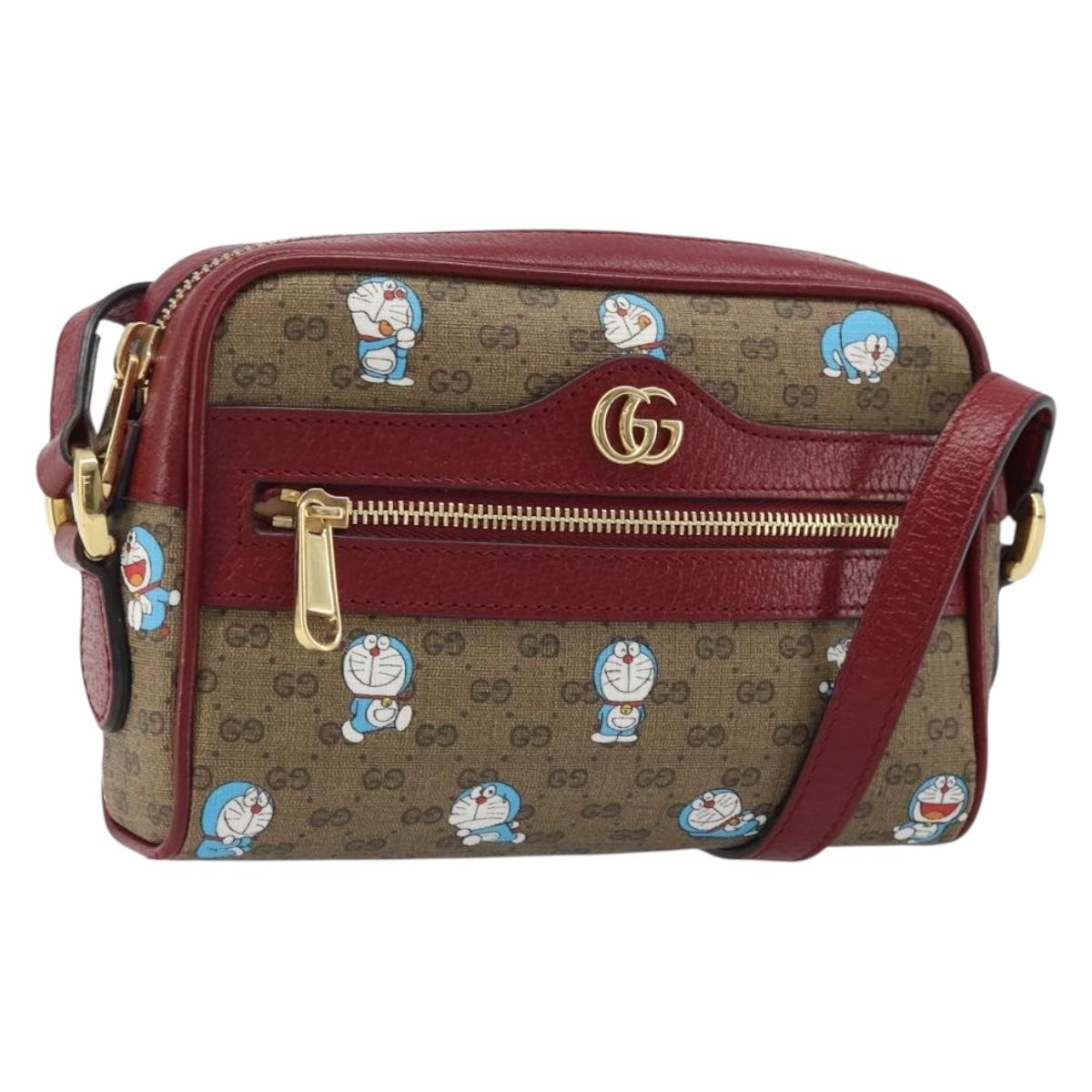 GUCCI Micro GG Supreme Doraemon Bag PVC Beige Gold 647784 Auth ka3475SAM