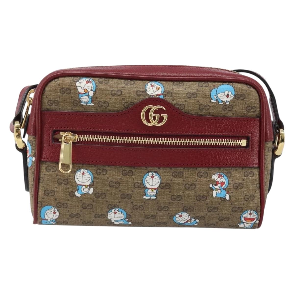 GUCCI Micro GG Supreme Doraemon Bag PVC Beige Gold 647784 Auth ka3475SAM