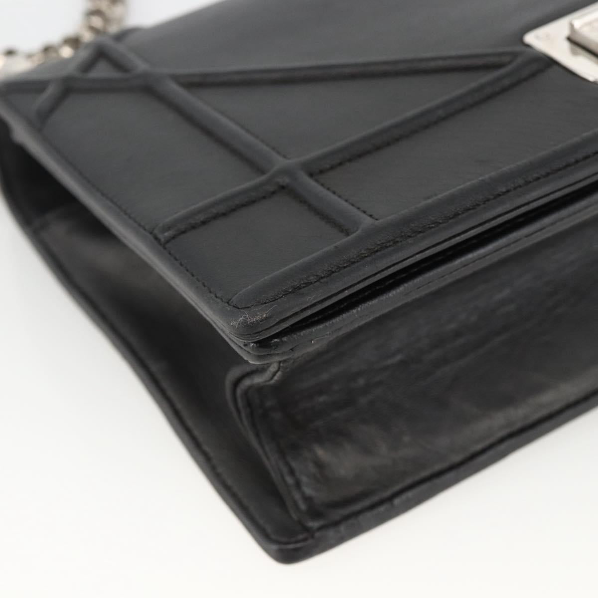 Christian Dior Chain Diorama Shoulder Bag Leather Black Silver Auth ka3476A