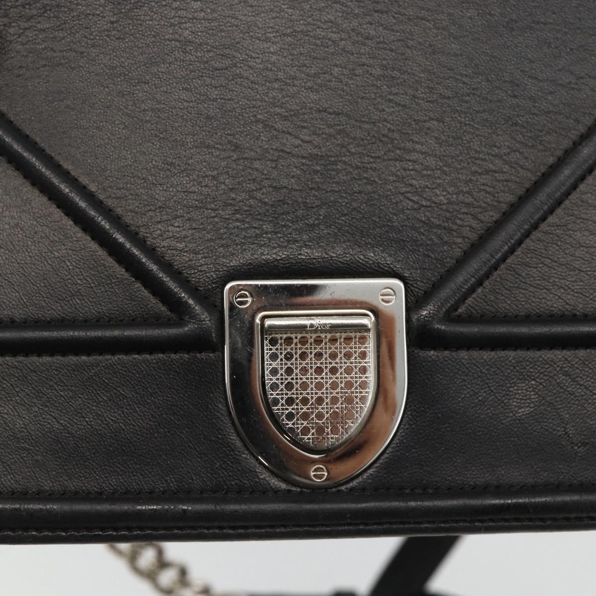 Christian Dior Chain Diorama Shoulder Bag Leather Black Silver Auth ka3476A