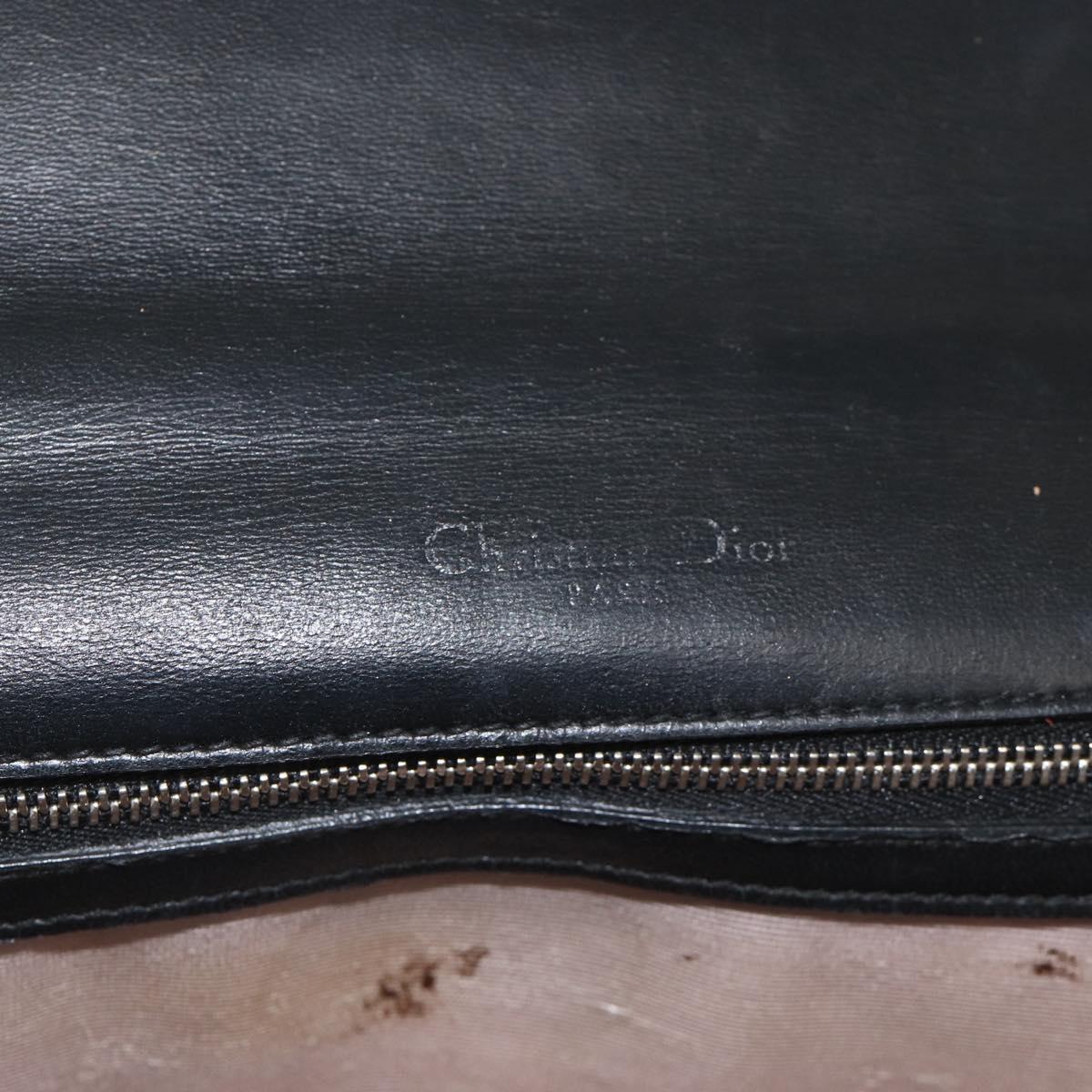 Christian Dior Chain Diorama Shoulder Bag Leather Black Silver Auth ka3476A