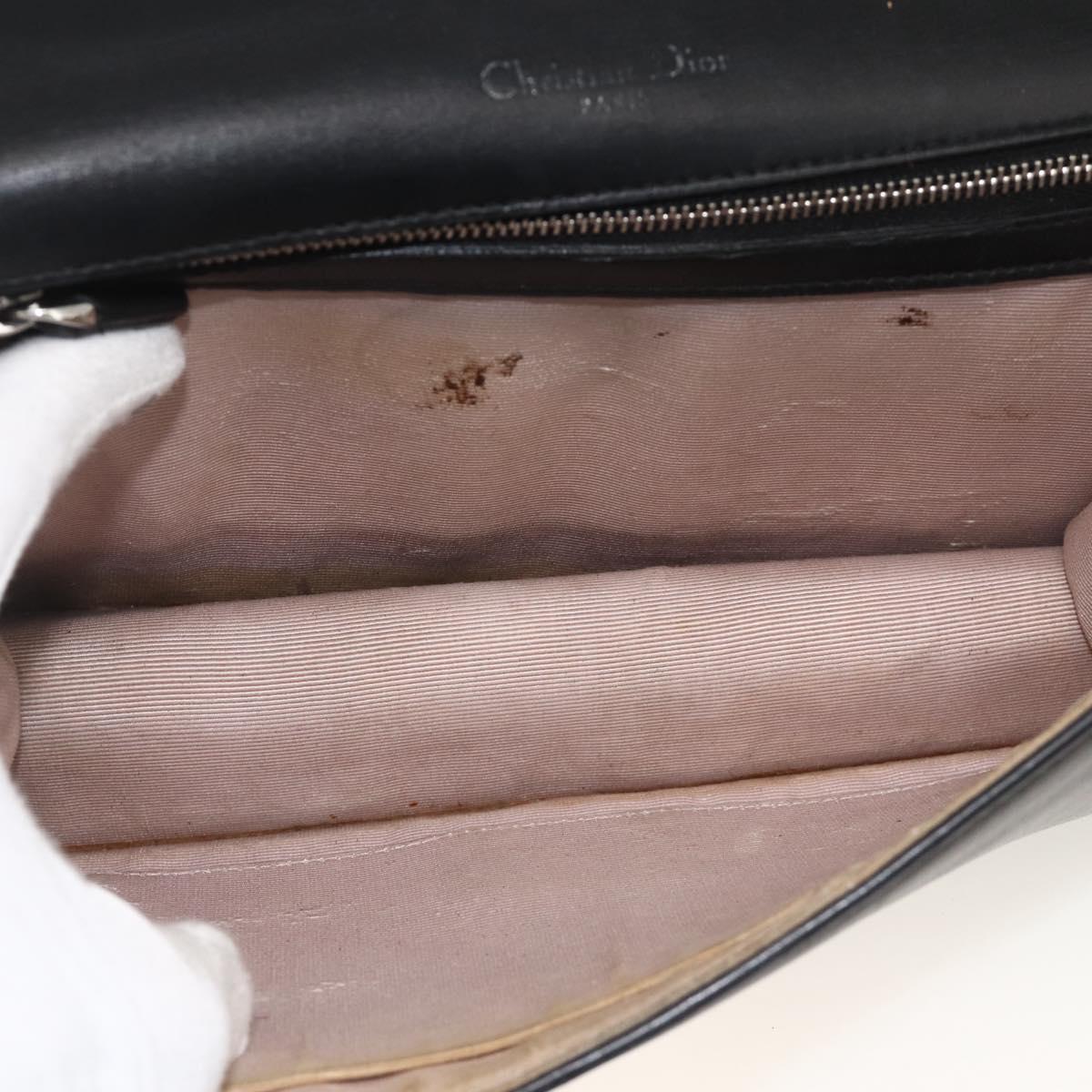 Christian Dior Chain Diorama Shoulder Bag Leather Black Silver Auth ka3476A