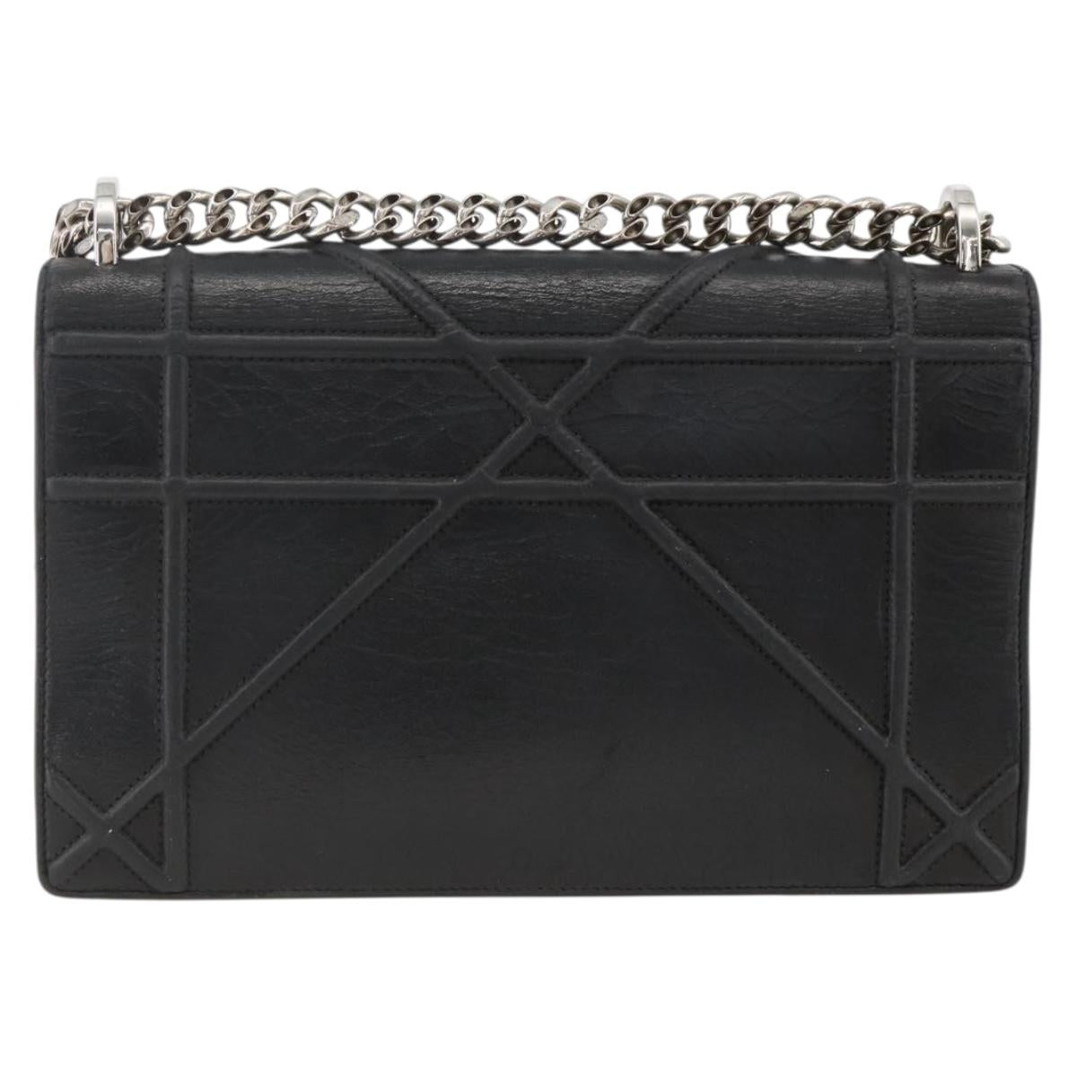 Christian Dior Chain Diorama Shoulder Bag Leather Black Silver Auth ka3476A