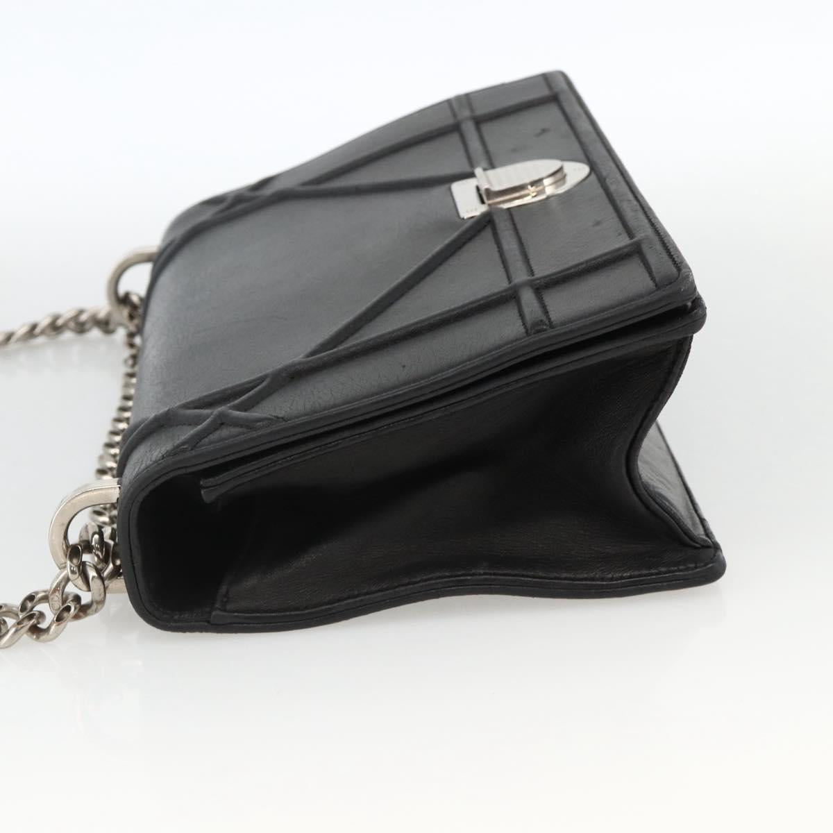 Christian Dior Chain Diorama Shoulder Bag Leather Black Silver Auth ka3476A