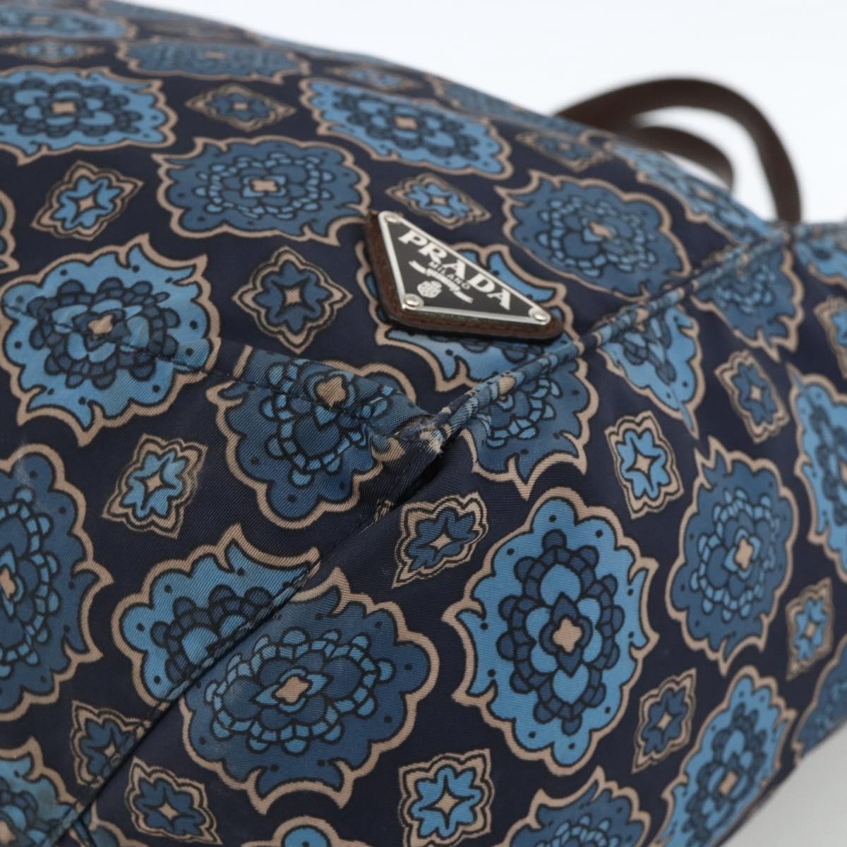 PRADA Tote Bag Nylon Blue Silver Auth ka3477A