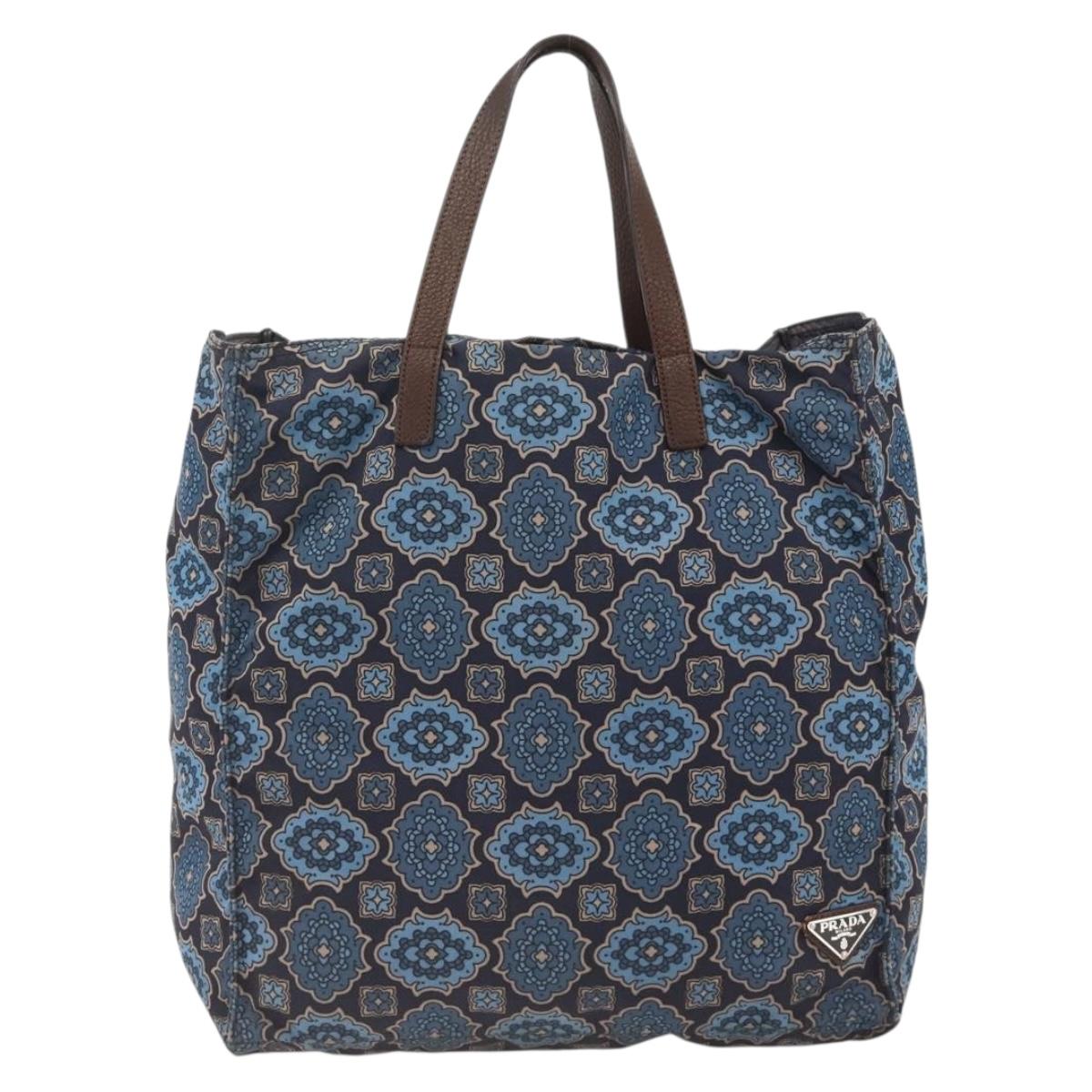 PRADA Tote Bag Nylon Blue Silver Auth ka3477A