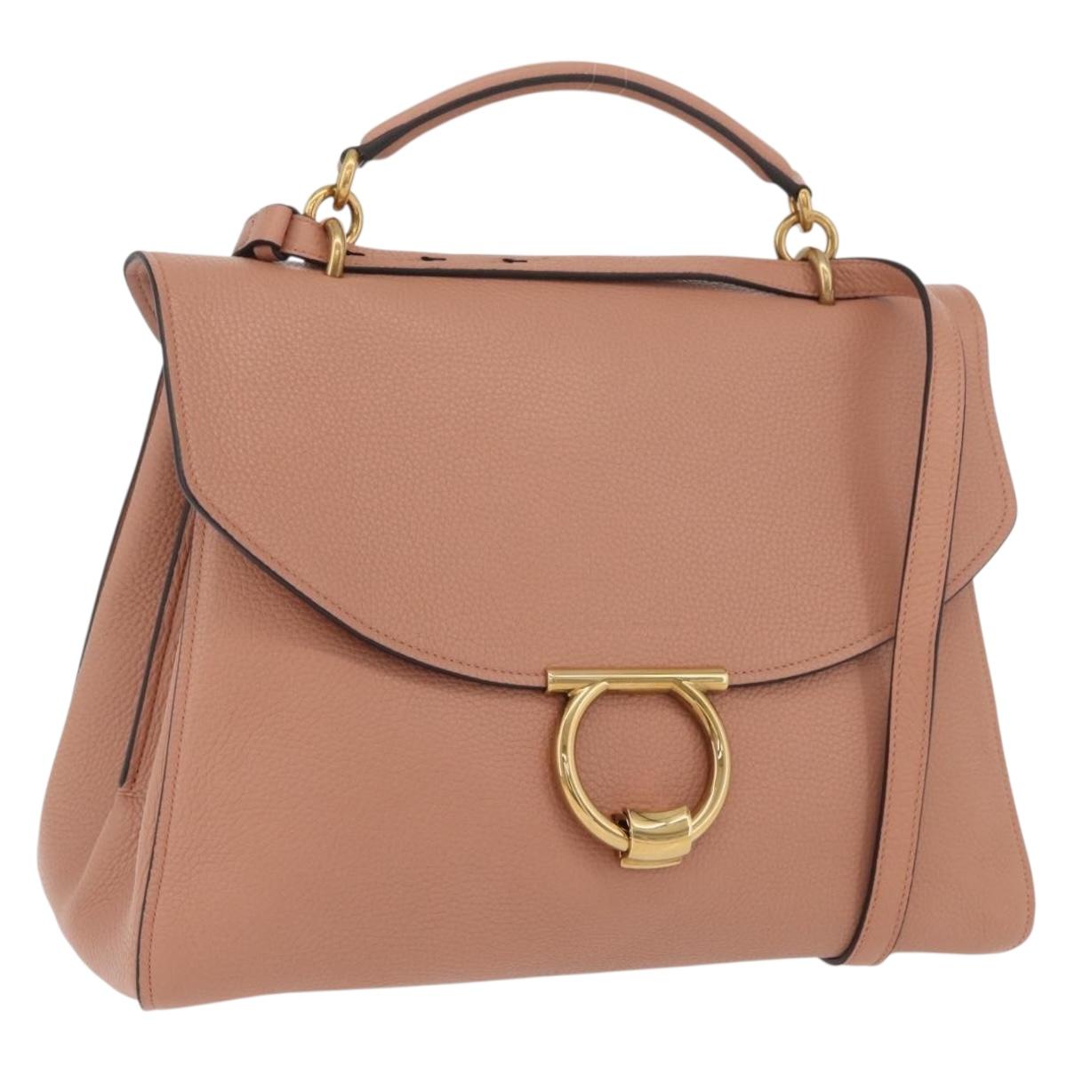 Salvatore Ferragamo Margot Shoulder Bag Leather Beige Gold Auth ka3483A