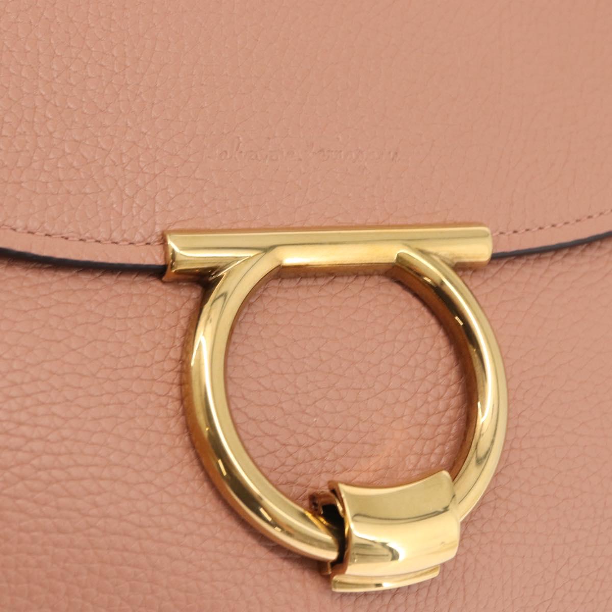 Salvatore Ferragamo Margot Shoulder Bag Leather Beige Gold Auth ka3483A