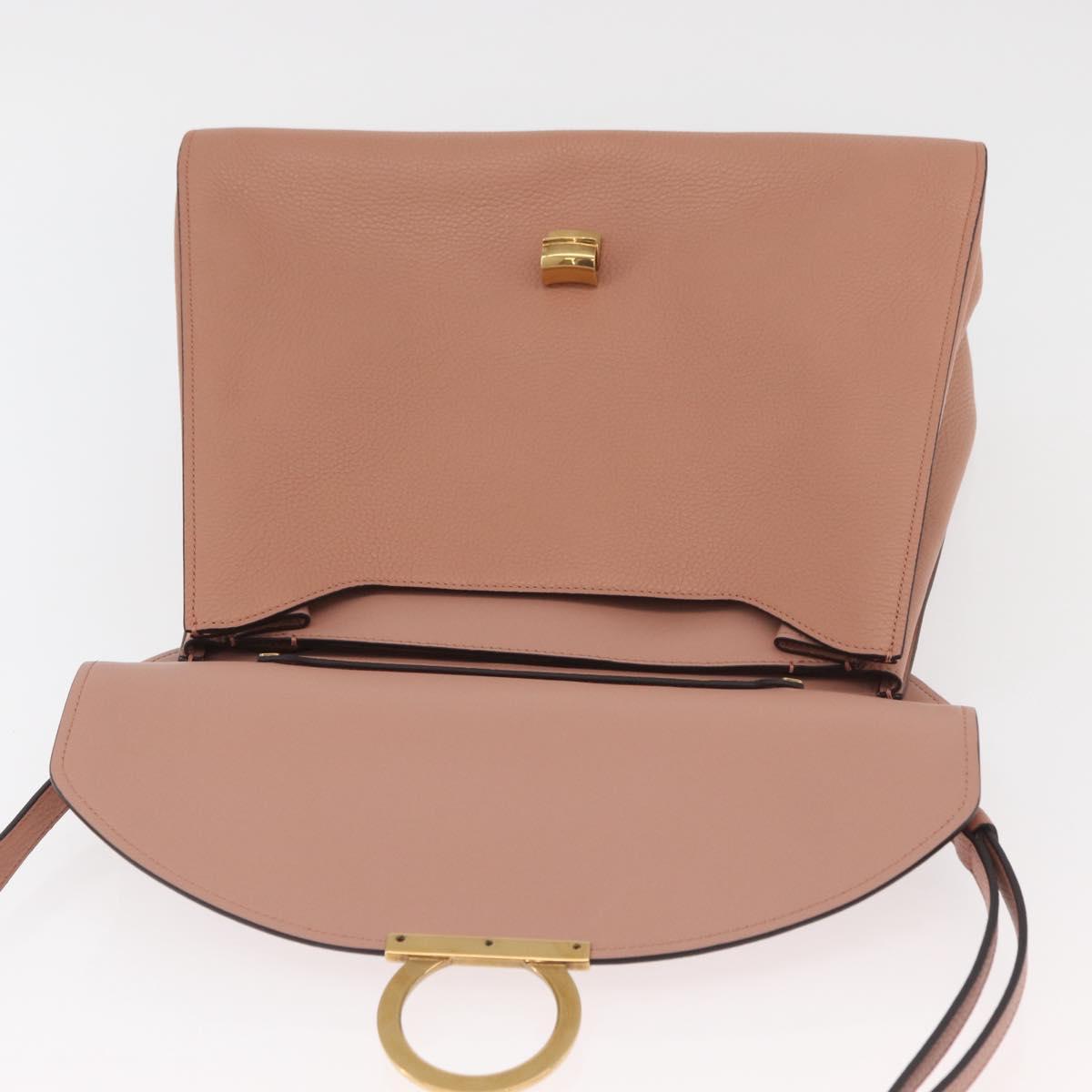 Salvatore Ferragamo Margot Shoulder Bag Leather Beige Gold Auth ka3483A