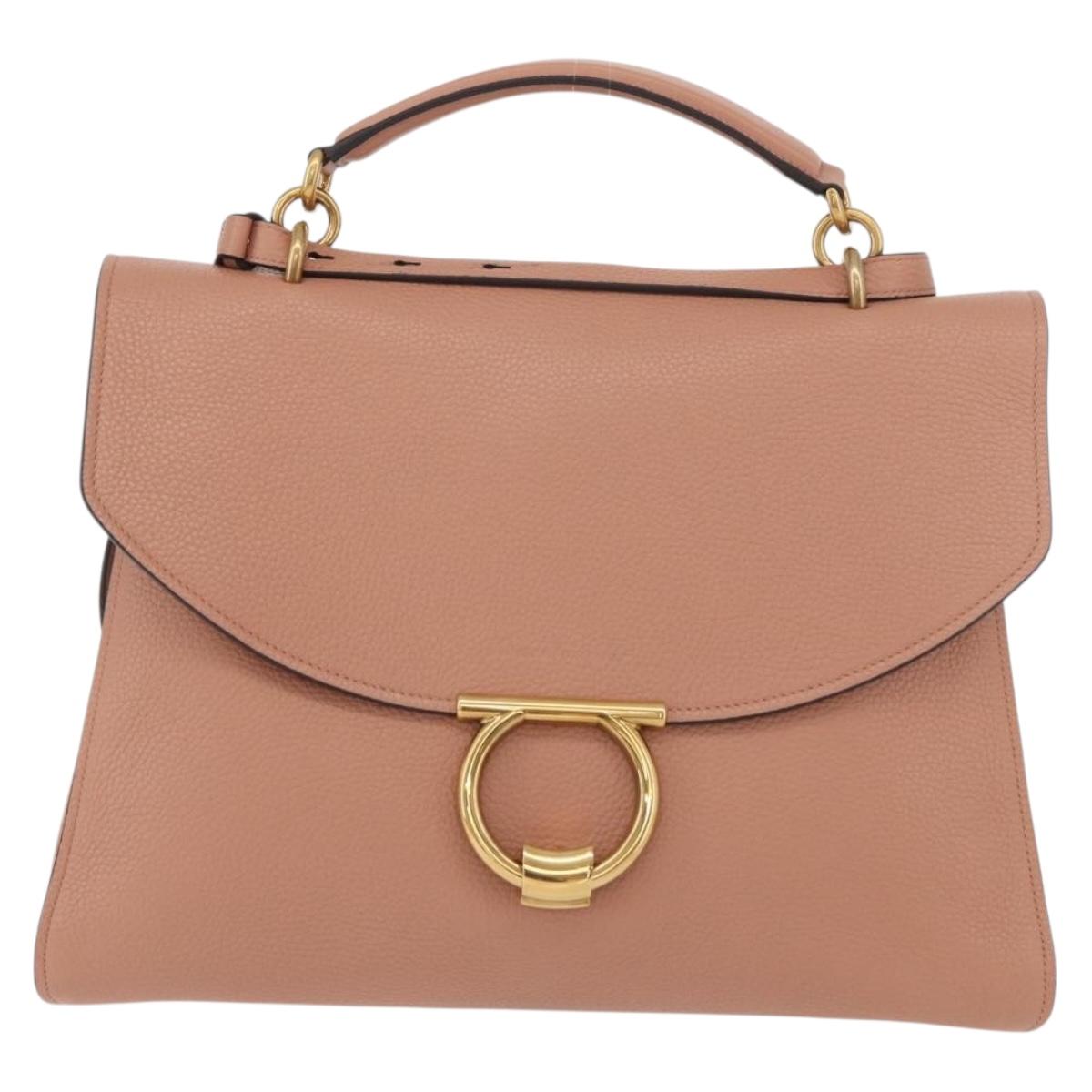 Salvatore Ferragamo Margot Shoulder Bag Leather Beige Gold Auth ka3483A