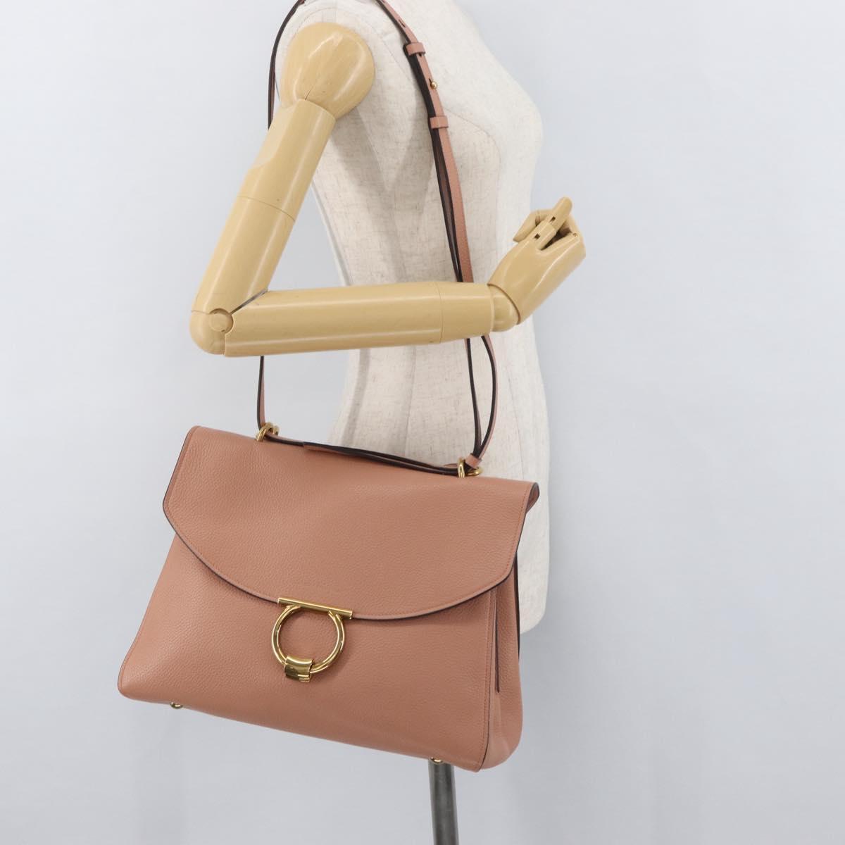 Salvatore Ferragamo Margot Shoulder Bag Leather Beige Gold Auth ka3483A