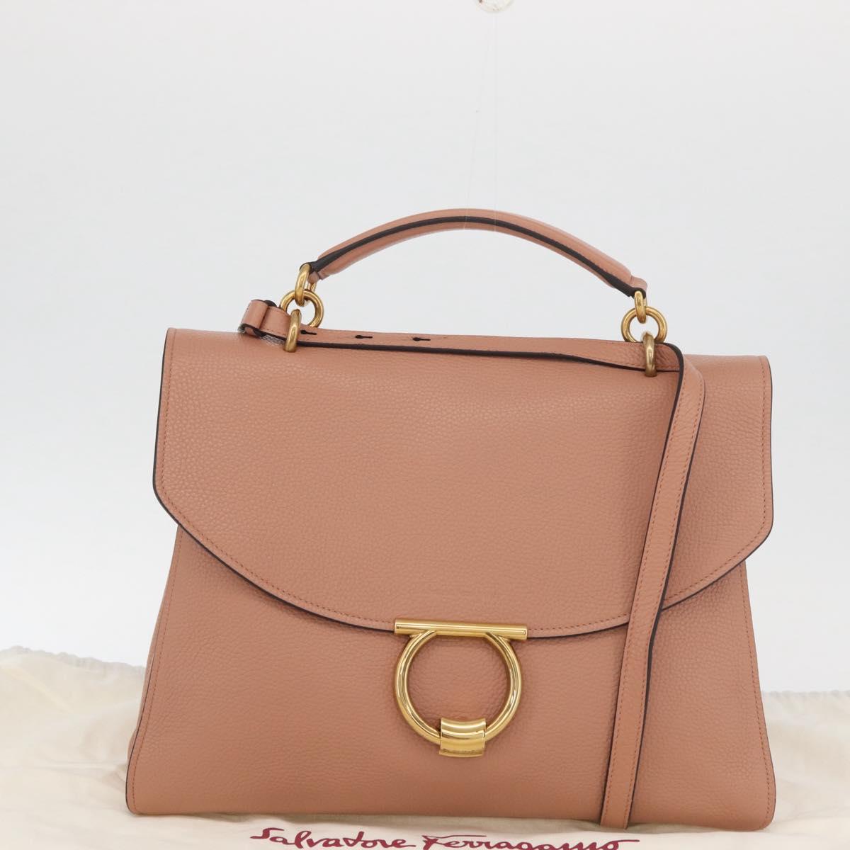 Salvatore Ferragamo Margot Shoulder Bag Leather Beige Gold Auth ka3483A