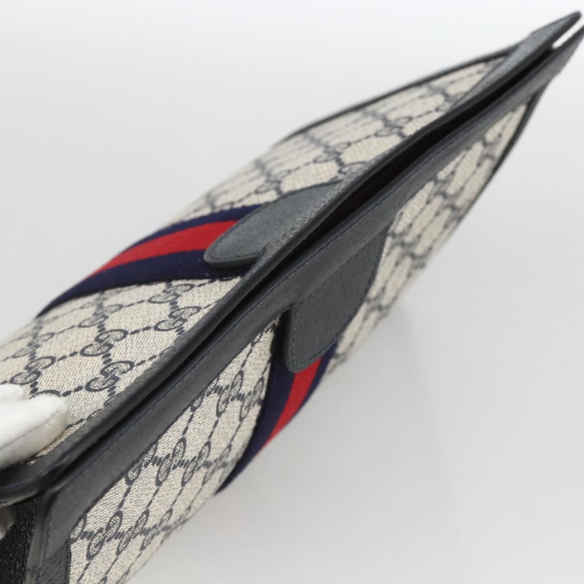 GUCCI GG Supreme Sherry Line Clutch Bag PVC Navy Red 89 01 002 Auth ka3487