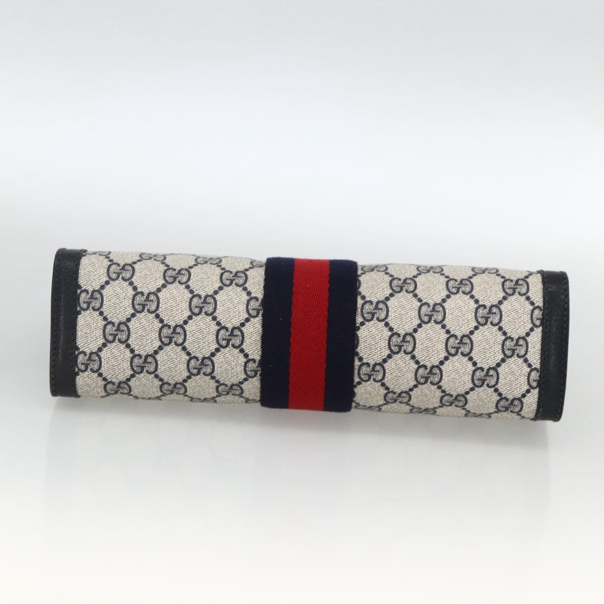 GUCCI GG Supreme Sherry Line Clutch Bag PVC Navy Red 89 01 002 Auth ka3487