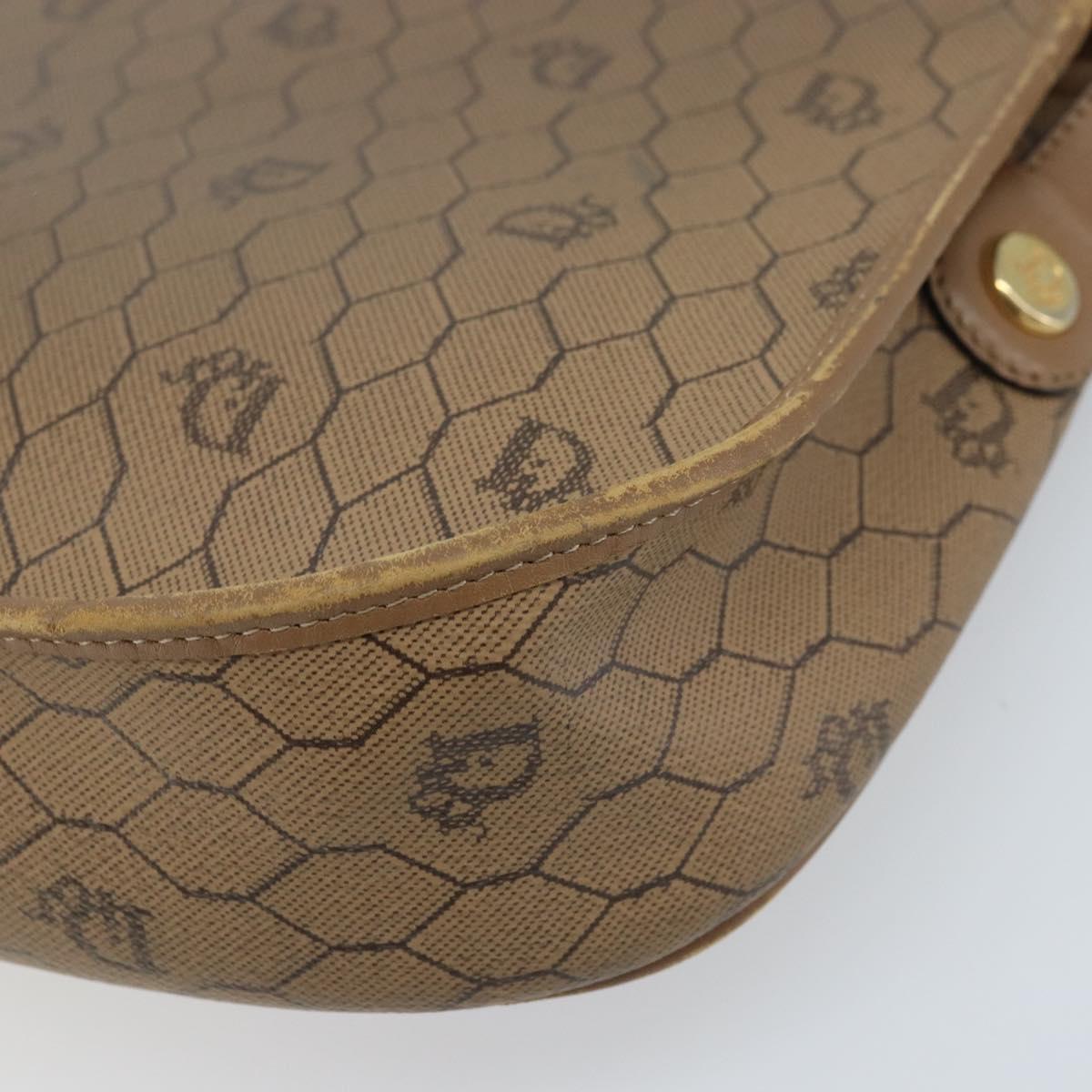 Christian Dior Honeycomb Canvas Shoulder Bag PVC Beige Gold Auth ka3491