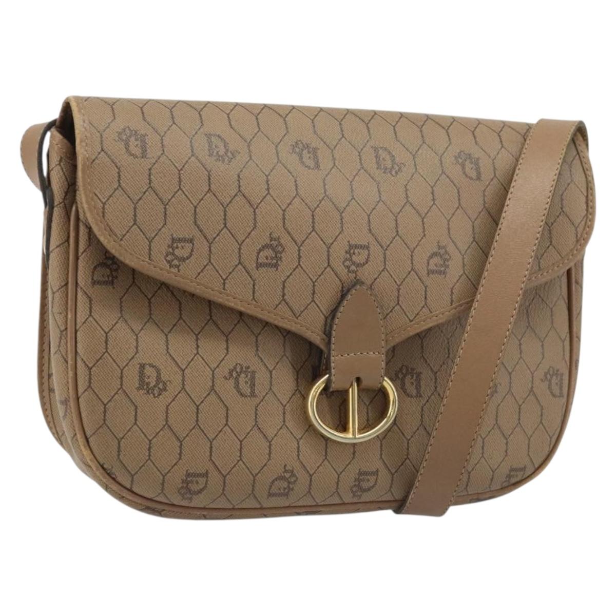 Christian Dior Honeycomb Canvas Shoulder Bag PVC Beige Gold Auth ka3491