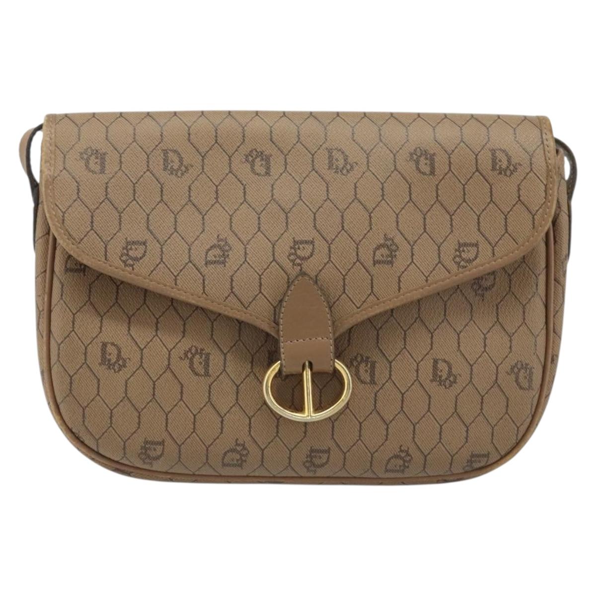 Christian Dior Honeycomb Canvas Shoulder Bag PVC Beige Gold Auth ka3491