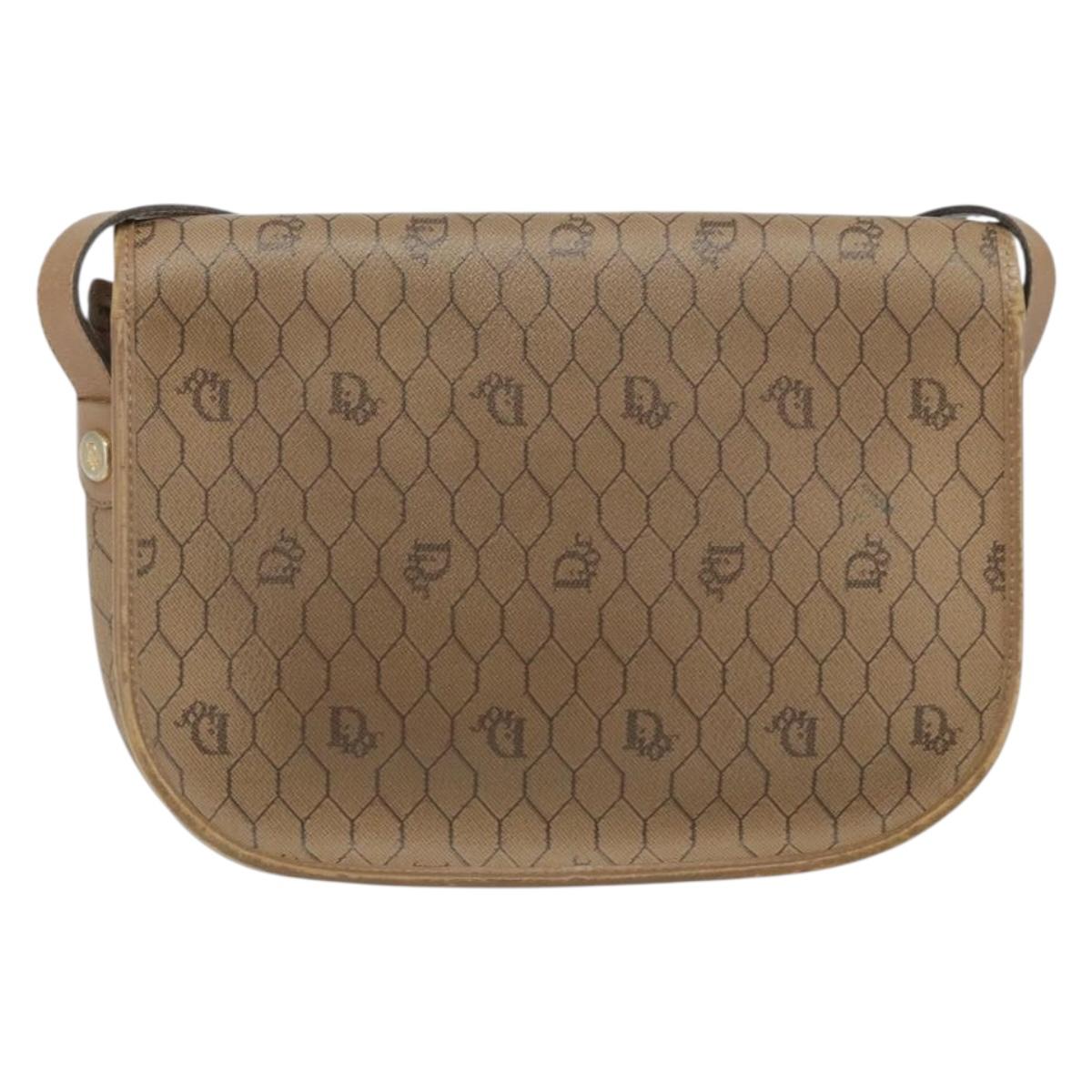 Christian Dior Honeycomb Canvas Shoulder Bag PVC Beige Gold Auth ka3491